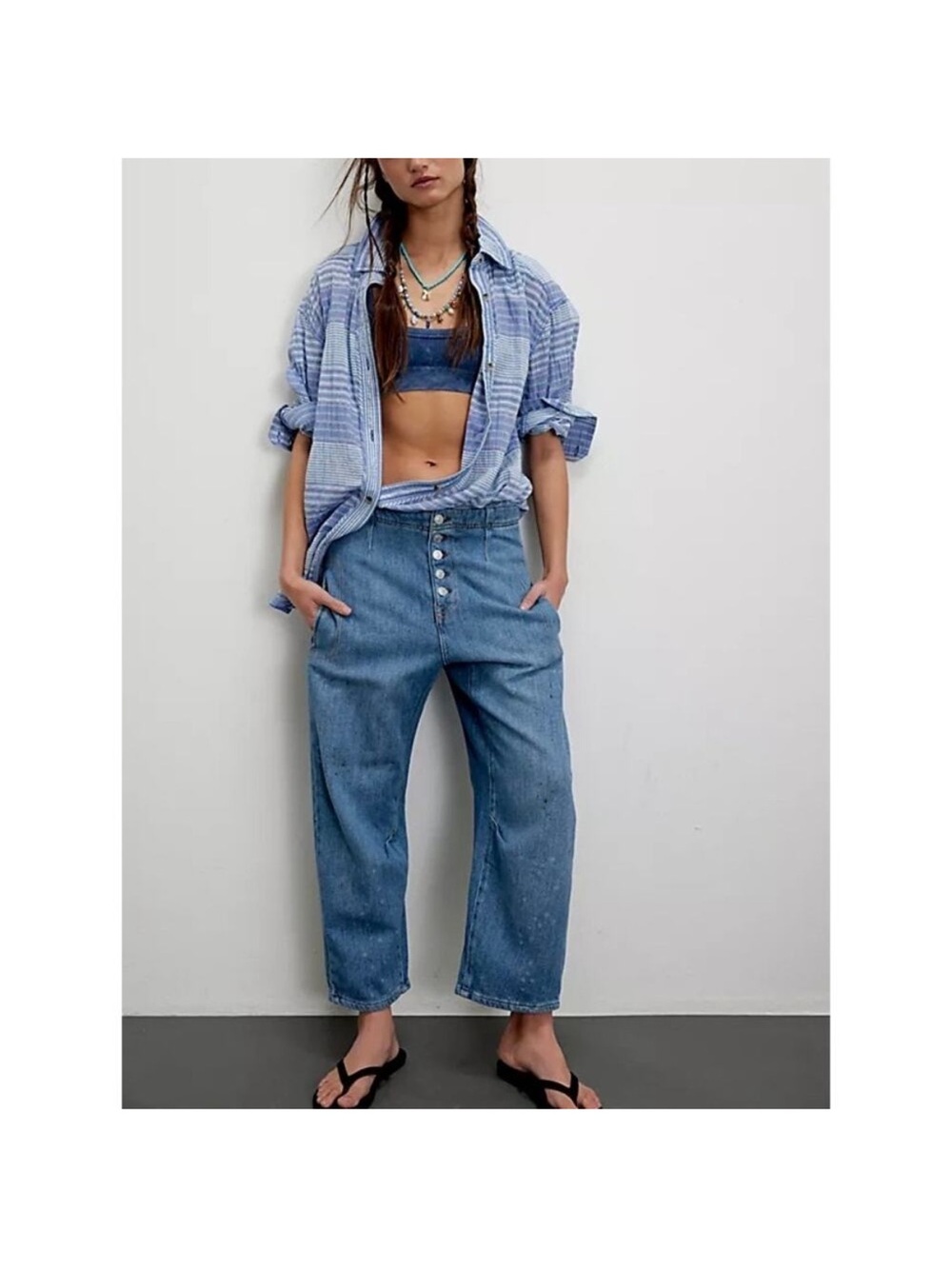 Free People We The Free Jeans Womens 24 Osaka Barrel Button Fly Distressed Wash